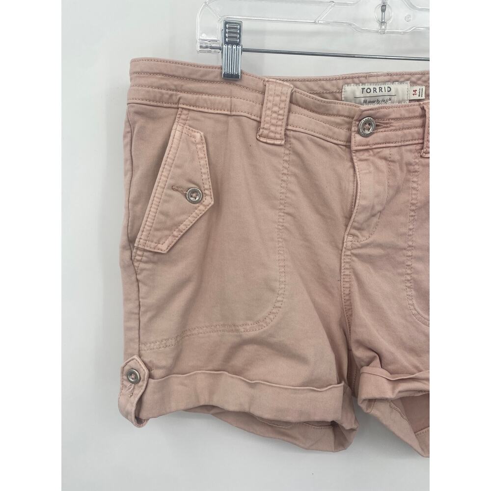 Torrid Pink Jean Roll Hem Shorts Slant Pockets Button size 14 - Picture 2 of 11